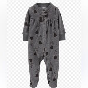 🍊5/$25 NWOT Carter's Charcoal Tulip Print Fleece Footie size 3m